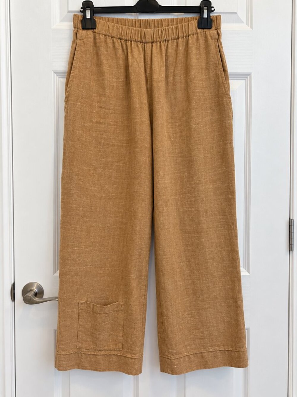 FLAX 100% Linen Golden Dark Cropped Pull-On Pants Size S Pocket